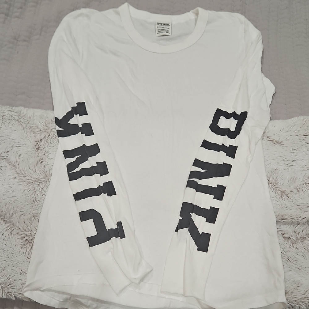 White Long Sleeve Shirt with Black Lettering